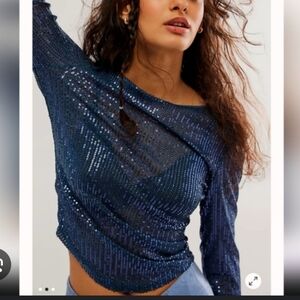 NWT Free People Unapologetic Sequin Long Sleeve Top
